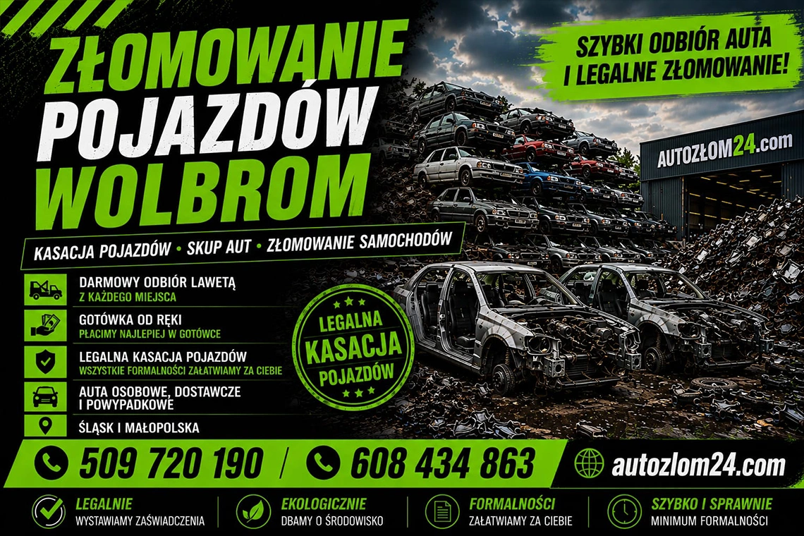 Demontaż pojazdów Wolbrom i legalne złomowanie samochodów